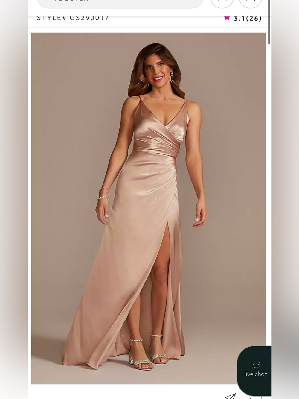David’s Bridal Sand Charmeuse Draped Strappy Dress